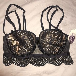 Multi way strapless bra black eyelet 36D